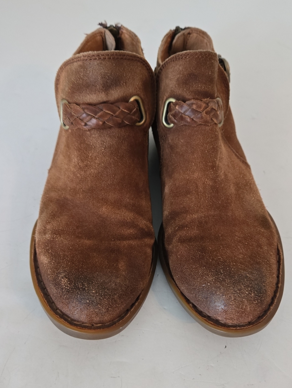 Born Sylvia Brown Suede Booties Woven Detail 7M